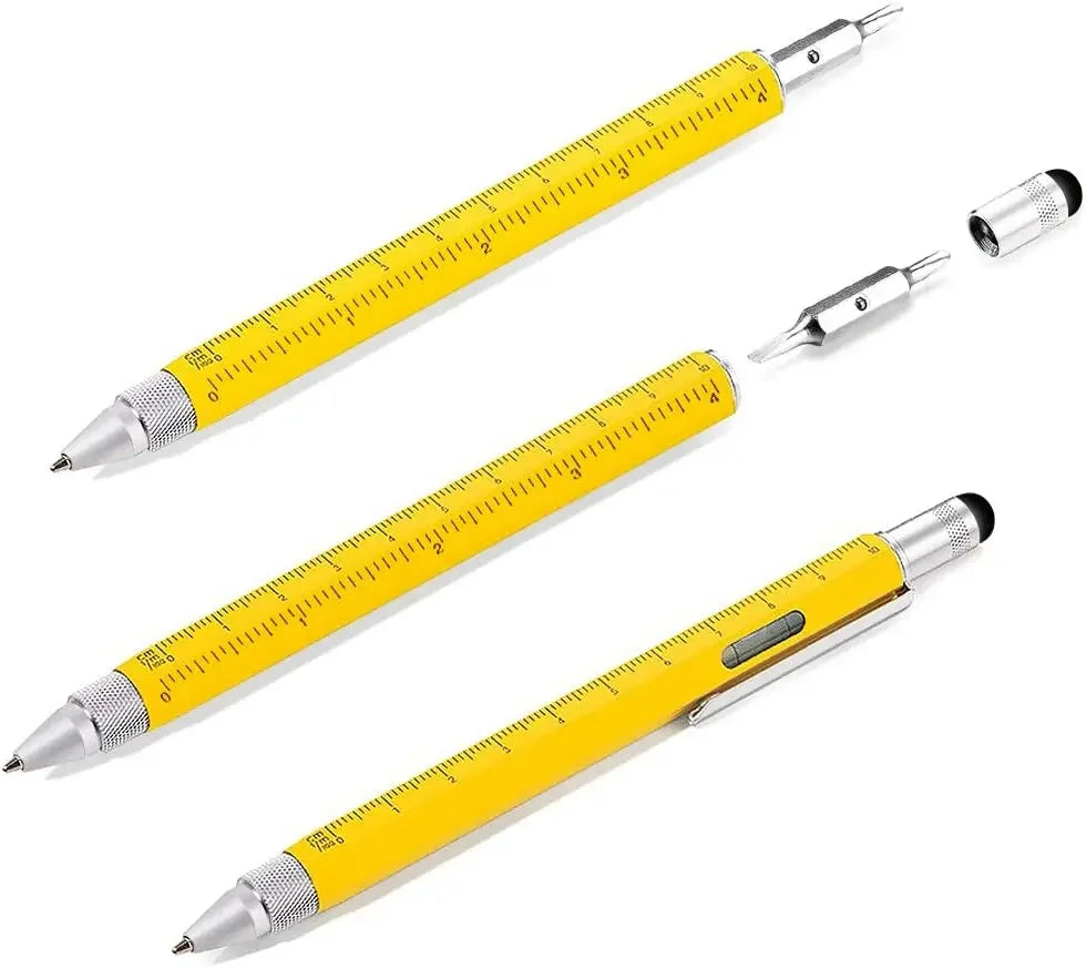 7 in 1 Multifunction Ballpoint Pen | EDC Hand Tool with Ruler Screwdriver Stylus Level close-up view