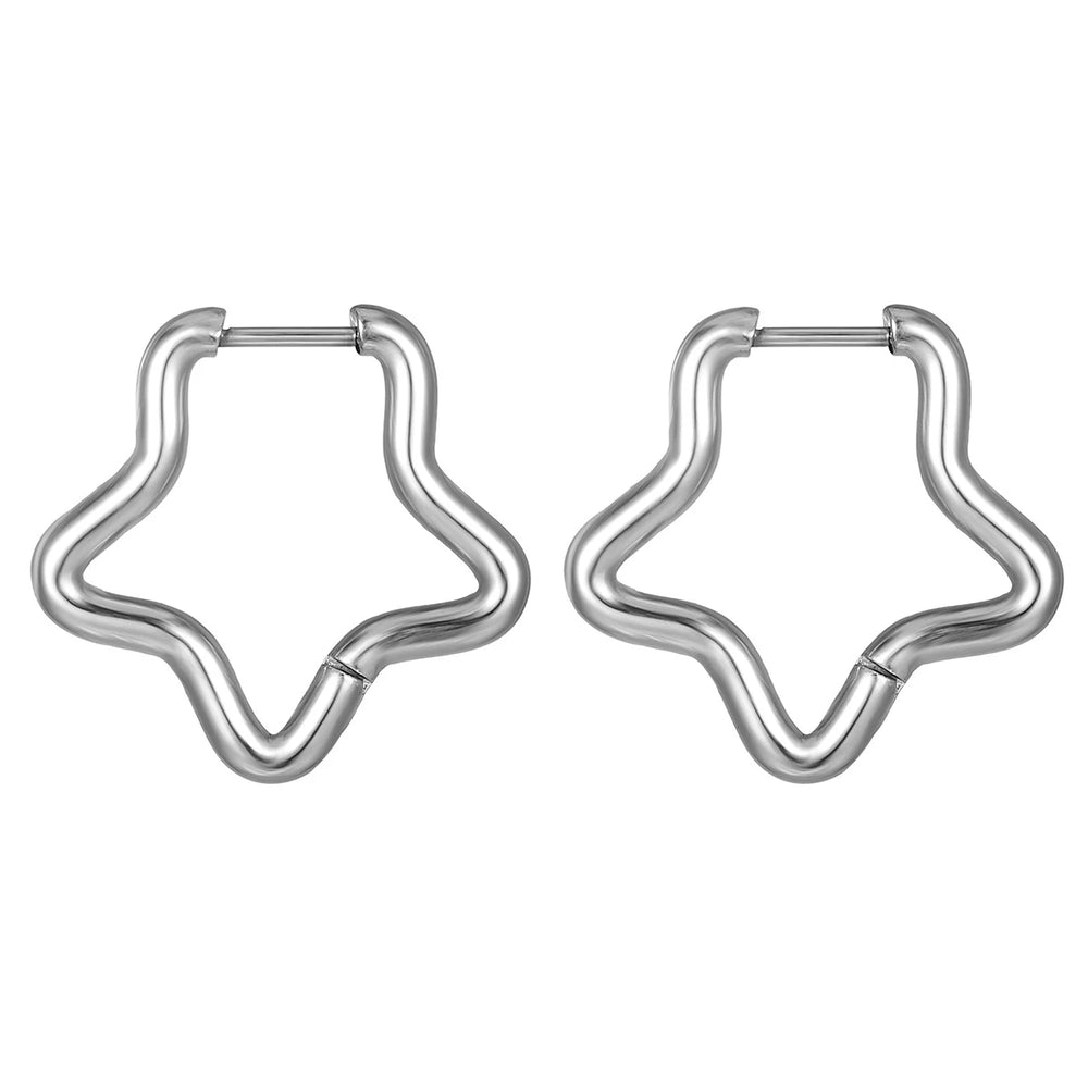 2pcs/1Pairs Stainless Steel Women Men Ear Stud Triangle Heart Star Circle Hoop Earrin alternate view