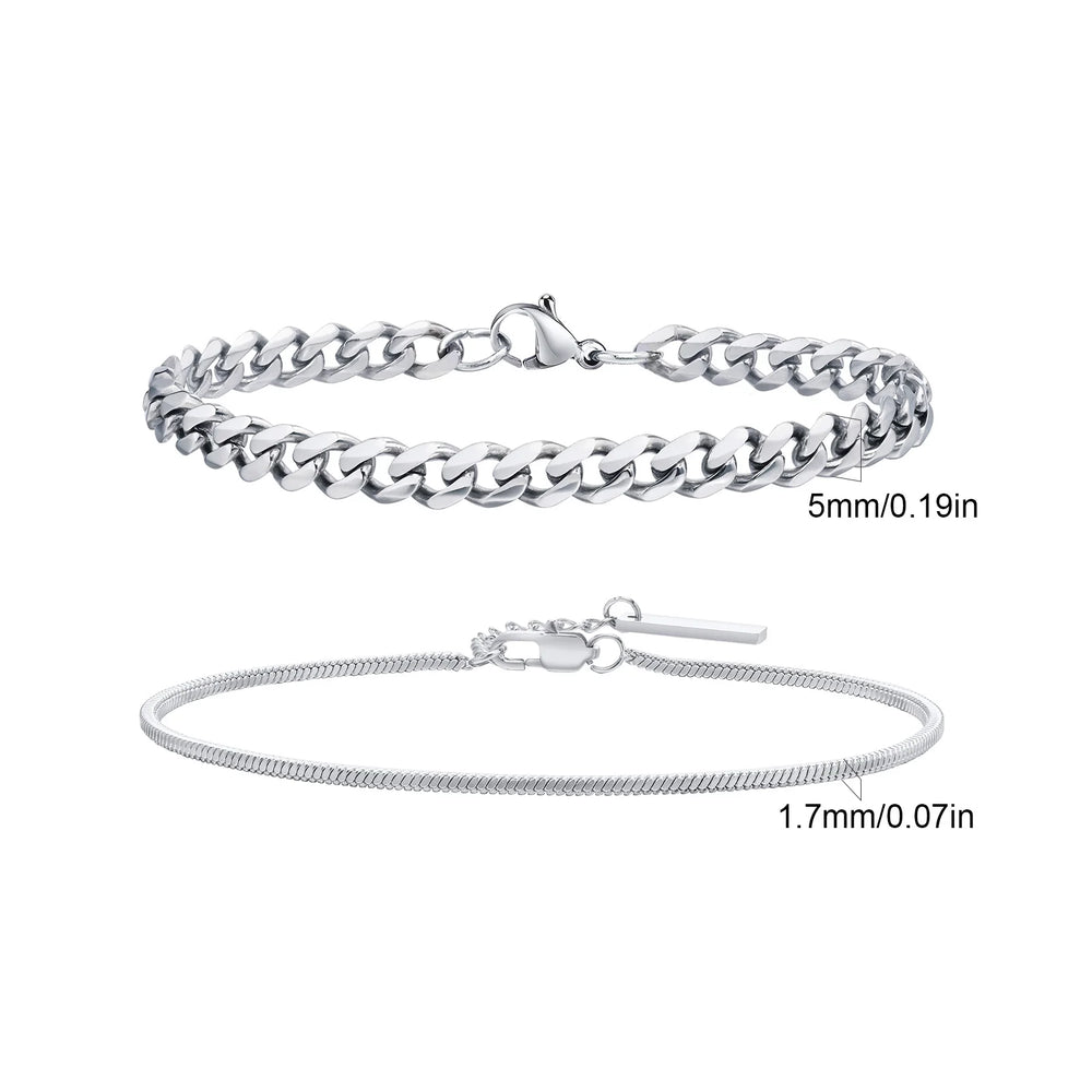 Men's Stainless Steel Chain Bracelets Set | 2pcs Silver Gold Black Twist Rope & Cuban lifestyle view