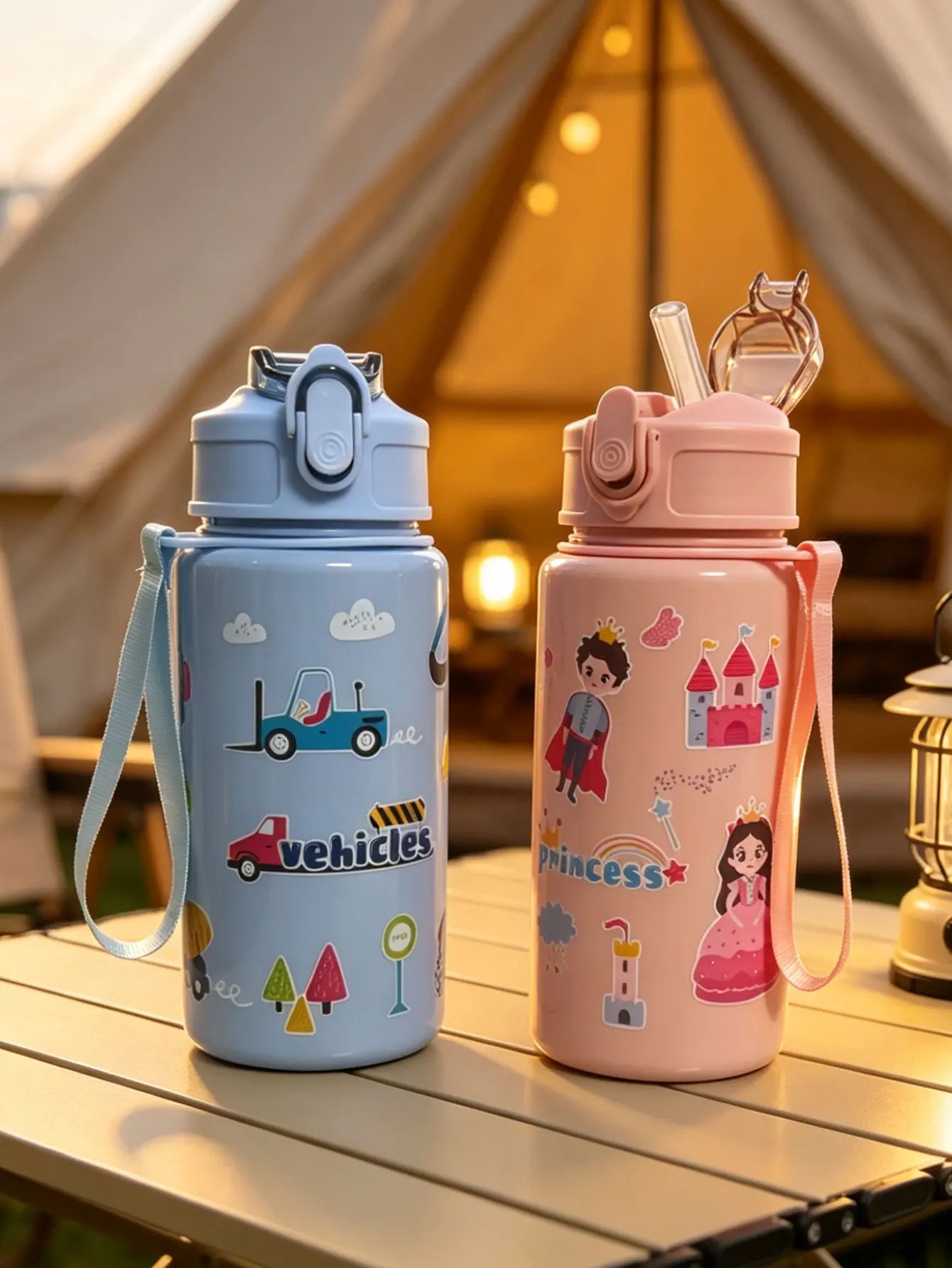1 Piece 500ml (19 fl oz) Cartoon Printed Straw Cup, Summer Plastic Water Bottle, BPA alternate view