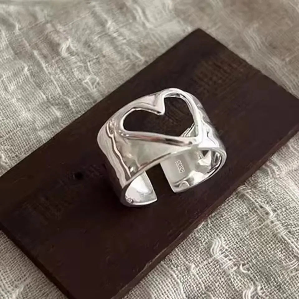 VENTFILLE 925 Sterling Silber gewölbter, breiter geometrischer Punk-Ring | Asymmetrischer Cocktail-Schmuck