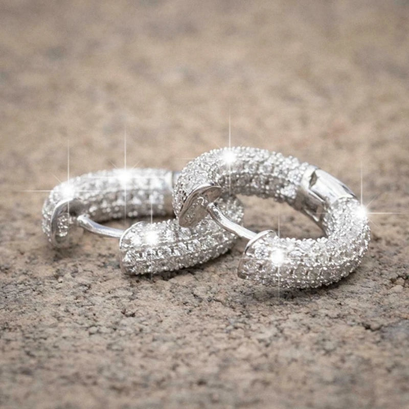Shiny White Zircon Hoop Earrings | Simple Daily Wear for Women and Men alternate view