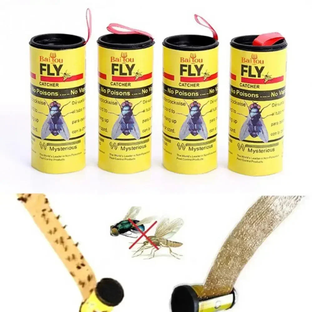 4Pcs/set Sticky Fly Ribbons Roll Double Sided Flies Paper Strips | Insect Bug Home Glue Fly Trap Cat