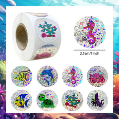 500pcs Rainbow Laser Marine Animal Stickers | DIY Scrapbooking Craft Stickers alternate view