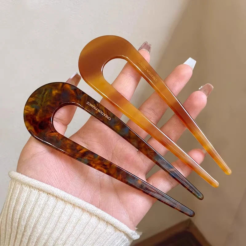 1/2/3/5pcs U-shaped Acrylic Hairpin for Women Elegant Temperament Ponytail Hair Clip Fas detail view
