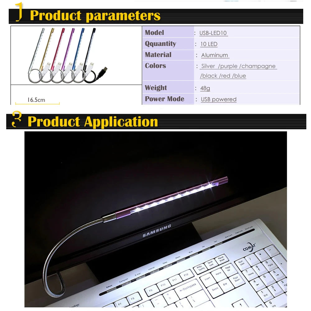 5V LED Book Light Flexible Reading Lamp | Portable USB Desk Light for Bedroom Decor and detail view