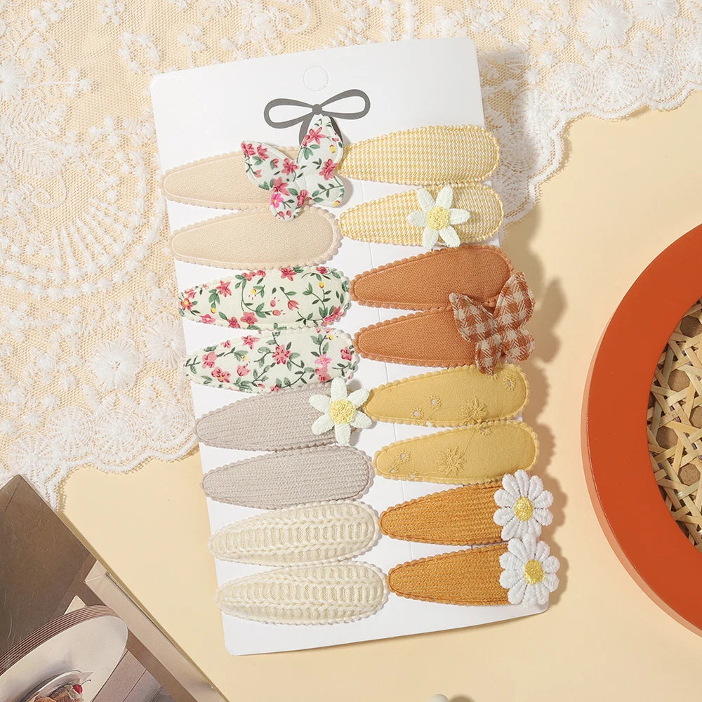 16PCS/Set of Fabric Printed Hair Clips Sweet and Cute BB Clips Fashionable Hair Accessories Children Baby Girls To Wear