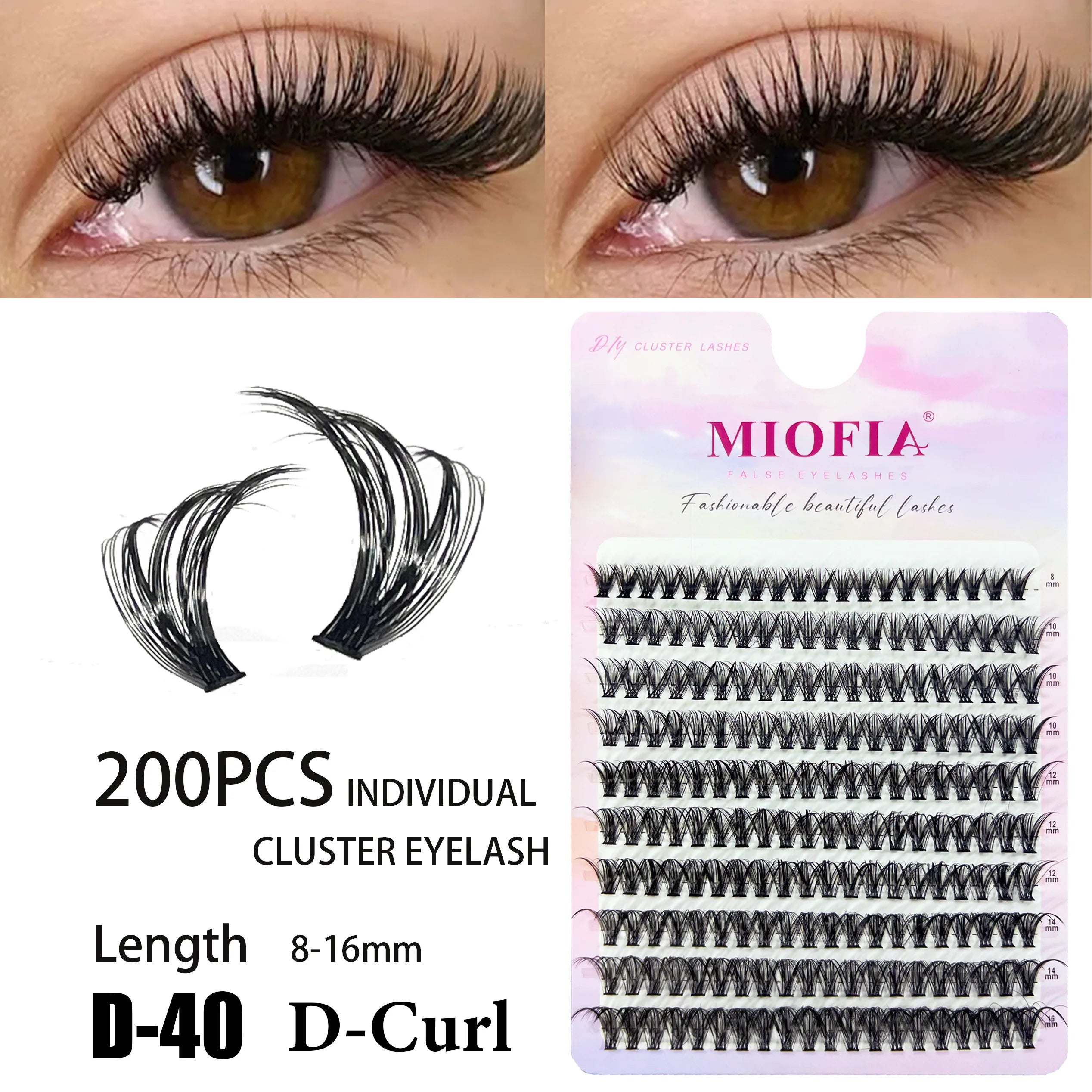 MIOFIA DIY Eyelash Clusters Fluffy Natural Anime Lashes 8-14mm Mixed Length Large capacity 3D Russian Volume Eyelash Extension