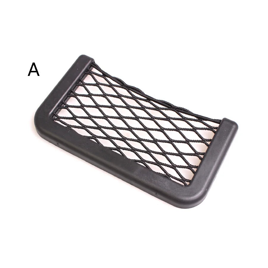 Car Storage Net Pocket Organizer Black Phone Holder close-up view
