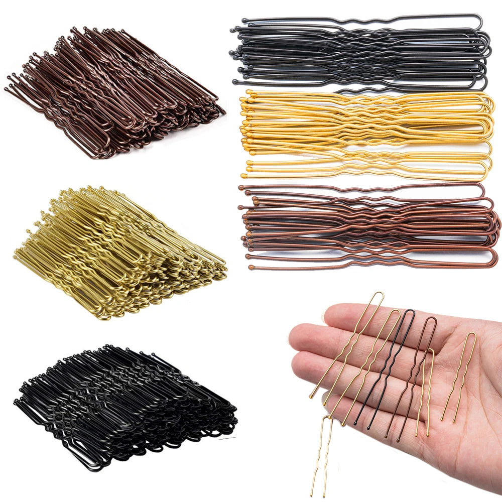50Pcs 50/60/70mm Metal Waved  U Shaped Hair Pins Hairclip Women Girls Wedding Hairstyle Styling Tools Accessories Wholesale