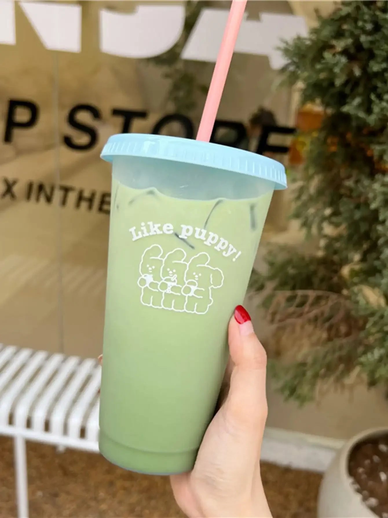 1pc-480ml/700ml Cute Water Bottle Summer Coffee Cup Plastic Straw Cup Large Capacity H close-up view
