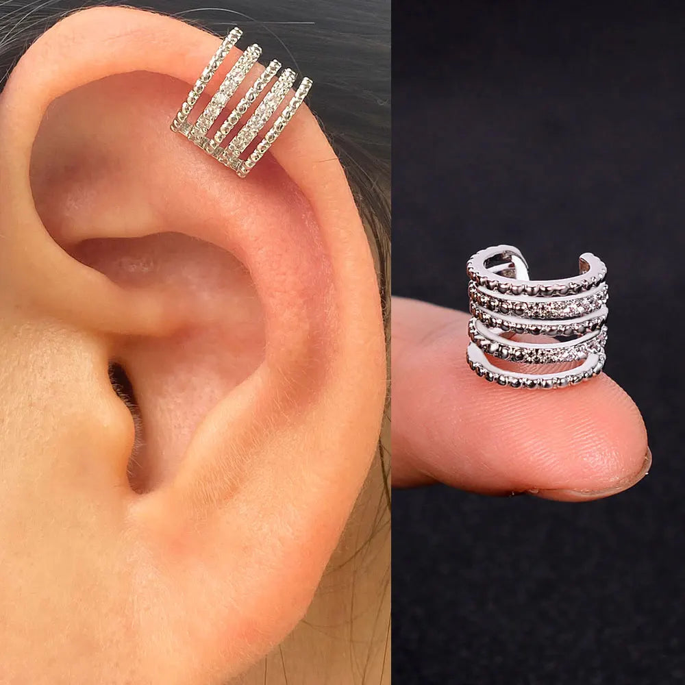 Geometric Rainbow CZ Cuff Clip On Earrings for Women