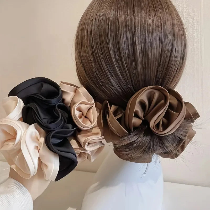 Korean Satin Scrunchies Elastic Hair Band Bow for Women Big Hair Tie Simple Elegance New Style Ponyt
