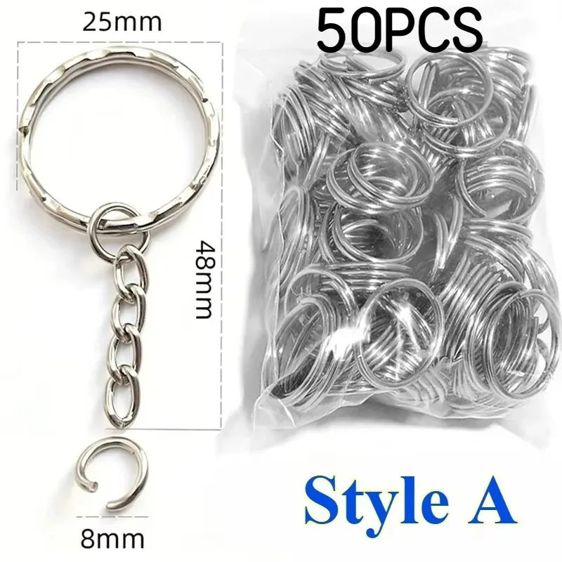 Silver Plated Metal Blank Keyring Keychain Charms Split Ring Keyfob Key Holder Link Ri close-up view