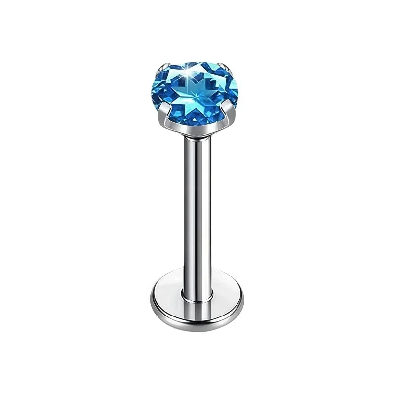 ASTM F136 Titanium 16G CZ Labret Lip Studs Helix Tragus Cartilage Flat Back Earrings N close-up view