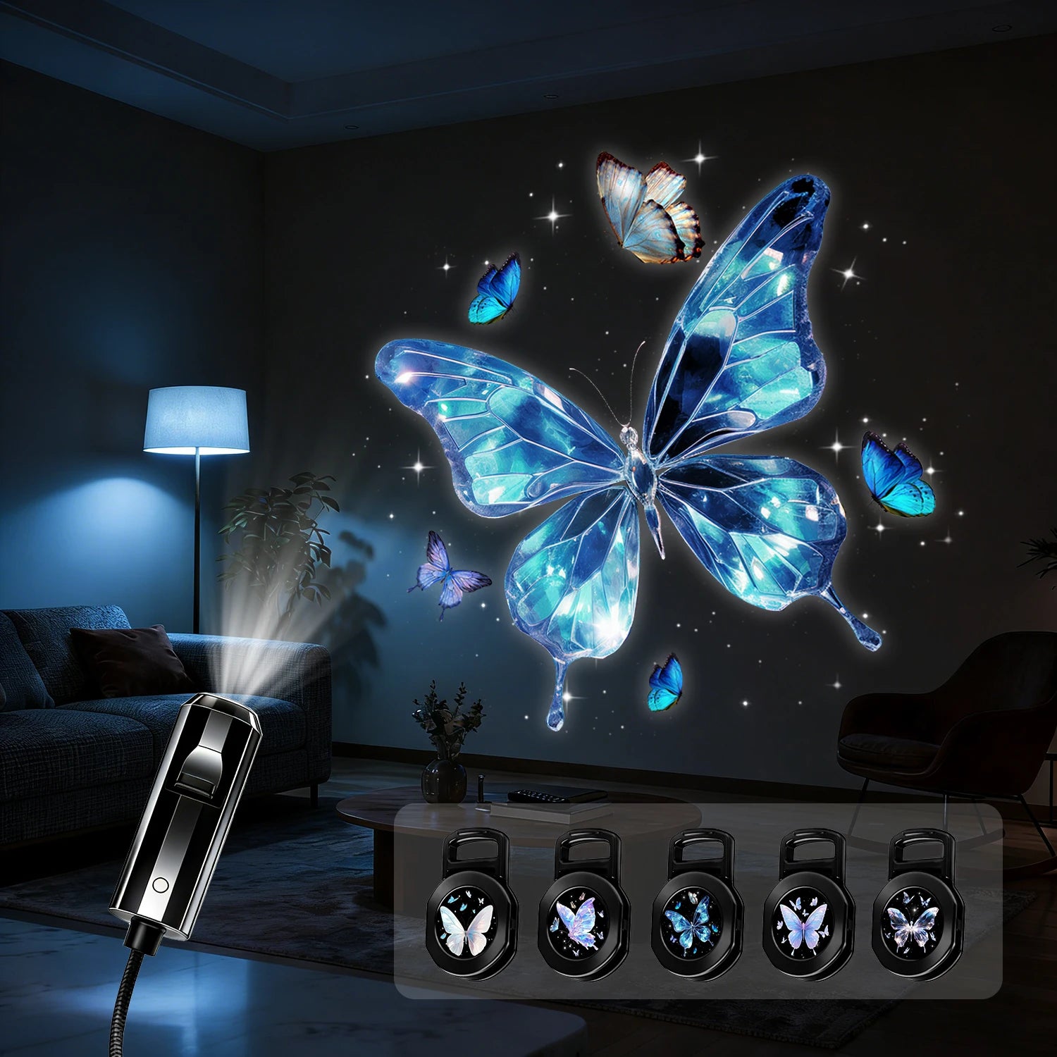 Colorful Butterfly Projection Light | 360° Rotating Night Light for Romantic Bedroom Decor