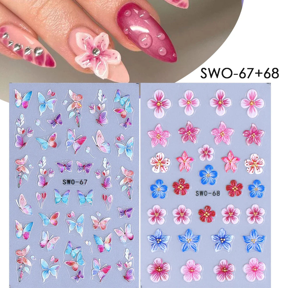 2pcs Sweet Element Nail Art Stickers Simple Flower Heart Cherry Strawberry Kawaii Decals detail view