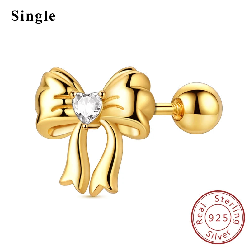 925 Stainless Steel Stud Earrings For Women Girls Simple Flower Bow Star Moon Zircon alternate view