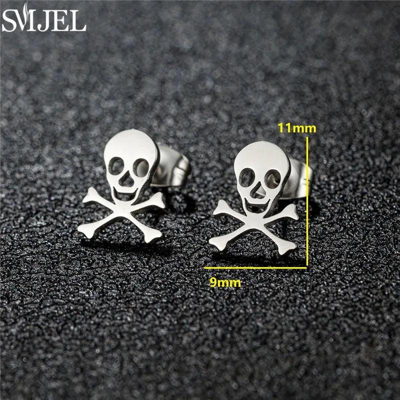 Punk Halloween Earring Black Stainless Steel Ghost Pirate Skull Stud Earrings Women M lifestyle view