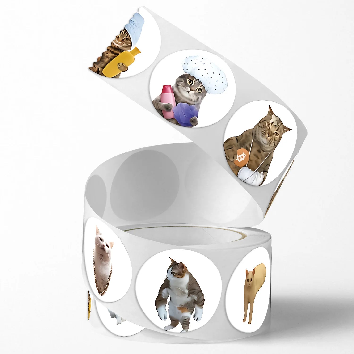 1Roll(500Pcs) Lovely Pet Cats Meme Stickers 2.5cm/1.0'' 48 Designs Decal Labels for Te close-up view