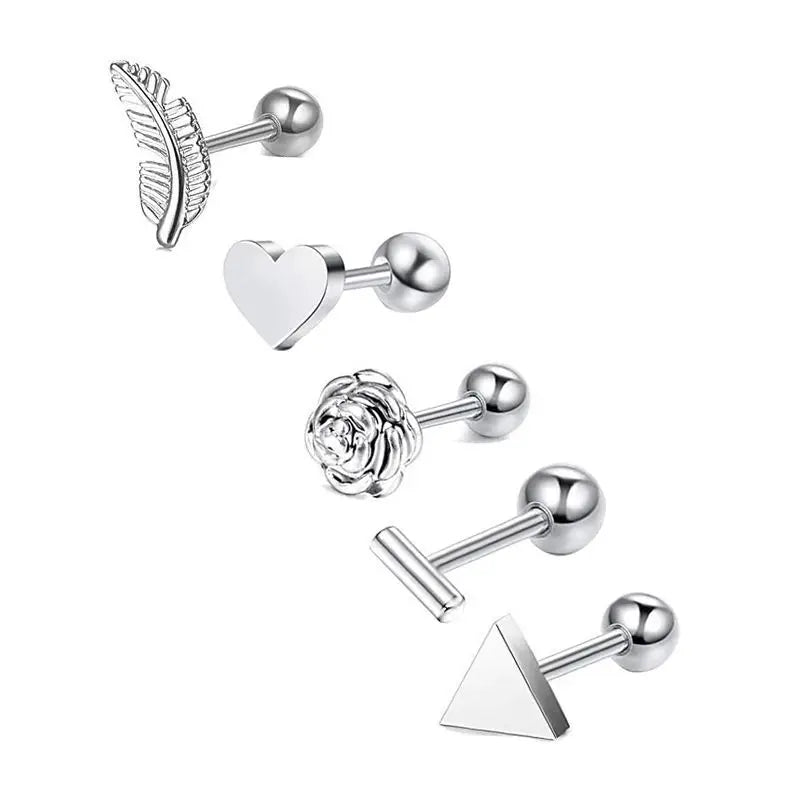 5PCS Heart Tragus Piercing Stud Earring Set Small Lobe Stud Earrings Cartilage Pierci lifestyle view
