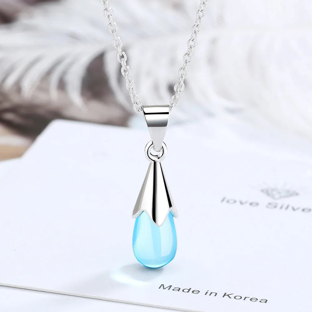 925 Sterling Silver Water Drop Crystal Pendant Necklace | Fine Jewelry Gift for Women detail view