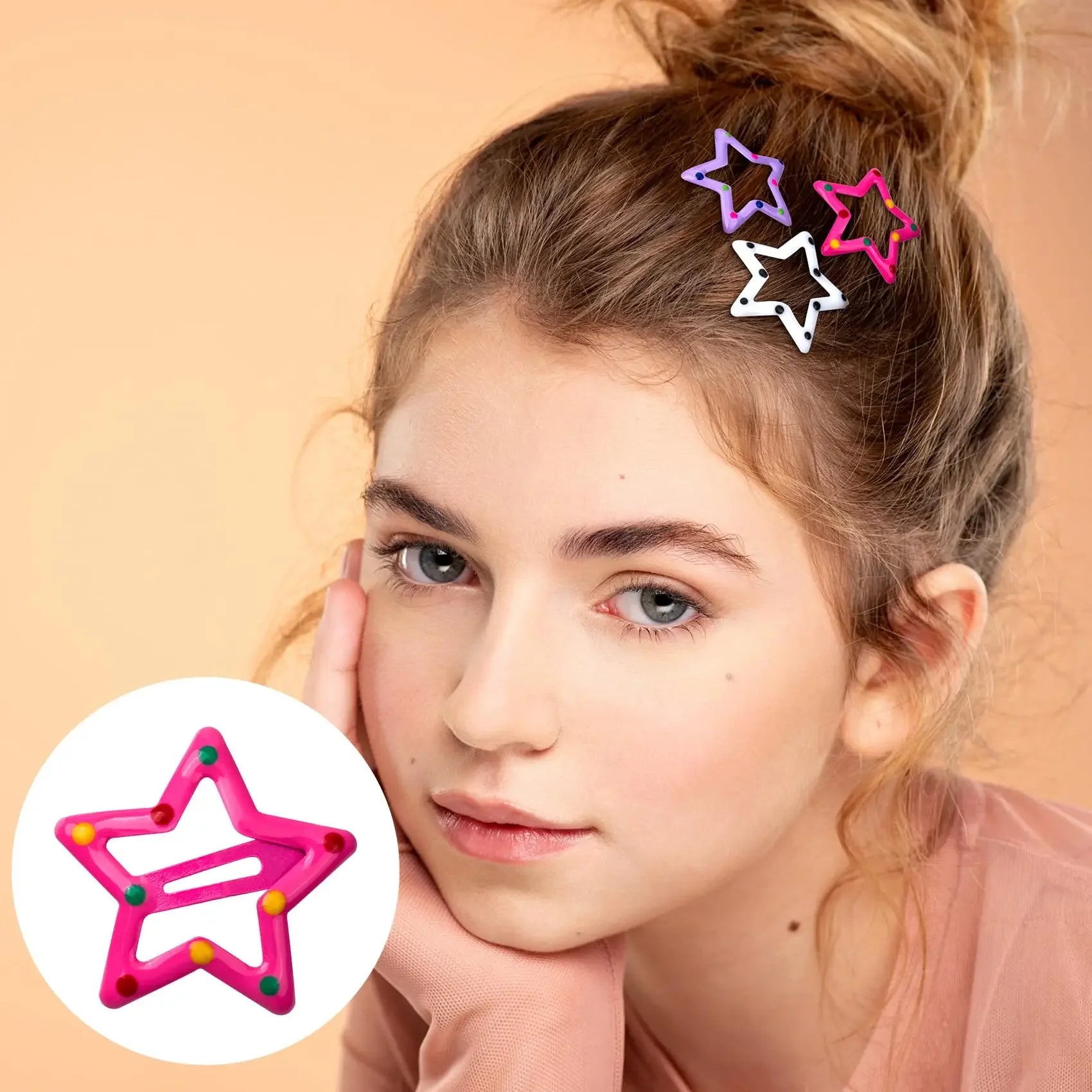 Mini Star Hair Clip Kids Colorful Metal Hair Clips Cute Y2K Hair Accessories for Women close-up view