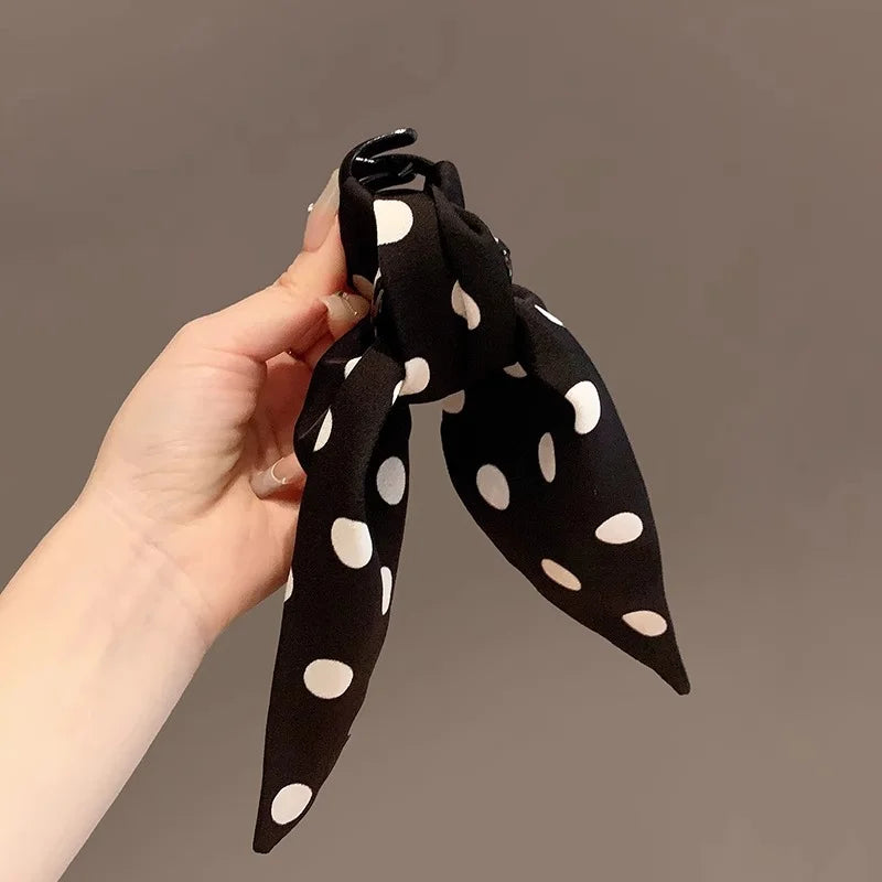Black And White Polka Dot Bow Hair Clip for Women Elegant Daily Wear Ponytail Clip Fashion Girls Shark Clip Hair Accessories