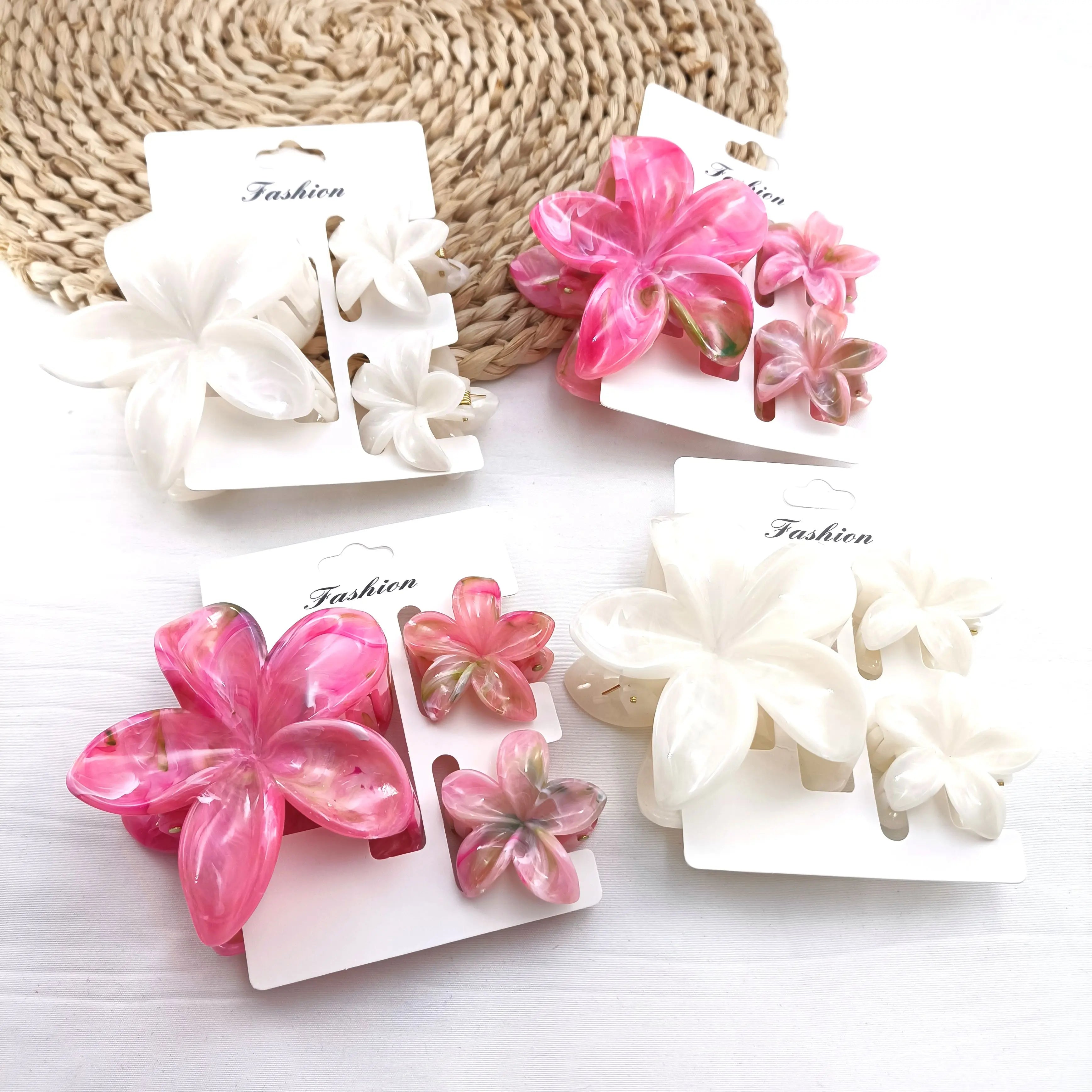 3/6/9/12PCS Hawaiian Gradient Flower Hair Claw Clip For Women Girl Fashion Plastic Non close-up view