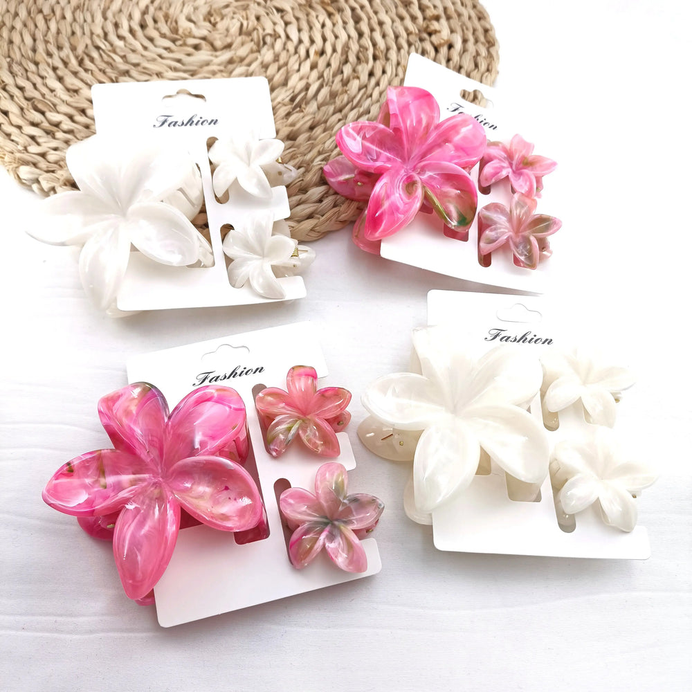 3/6/9/12PCS Hawaiian Gradient Flower Hair Claw Clip For Women Girl Fashion Plastic Non close-up view