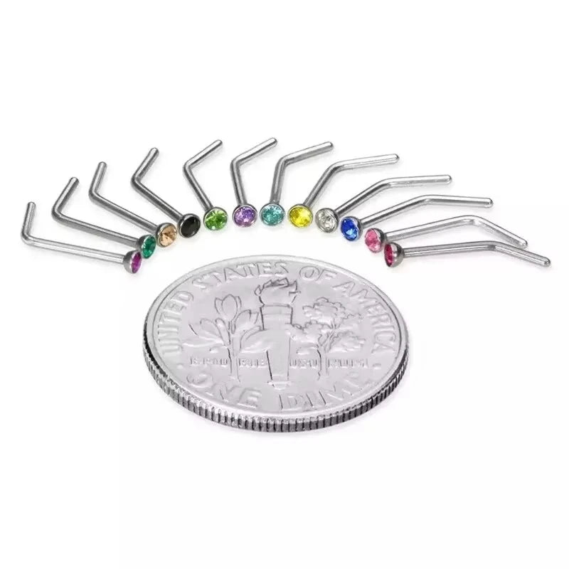 40/60 Pcs/Set Crystal Stainless Steel Nose Piercing Pack Straight Nose Ring Kit L N additional angle
