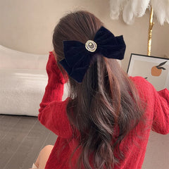 French Beautiful Barrette for Woman Black Elegant Velvet Ribbon Bowknot Party Hairpins Hair Accessories