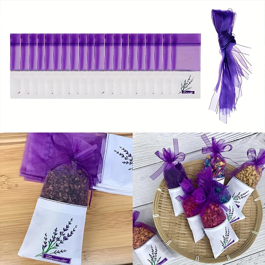 20pcs Lace Linen Sachet Empty Bags | Purple Strap Mesh for Aromatherapy additional angle