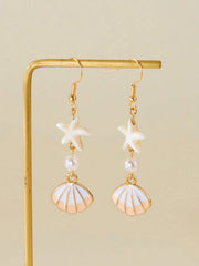1 Pair Minimalist Starfish, Pearl & Shell Design Earrings, Suitable For Beach Vacation & detail view