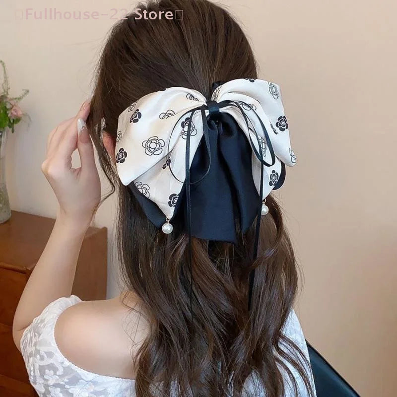 【MAX-22】Vintage Plaid Butterfly Knot Hair Clip Women's Back Of Head Bun Shark Hair Clip Hair Accessories