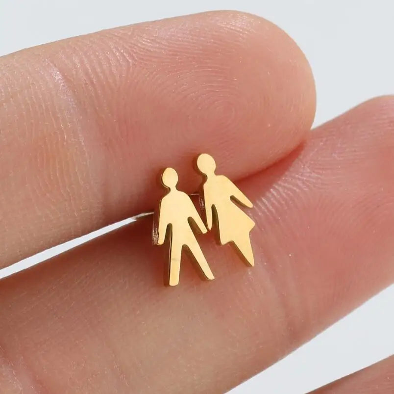 316L Stainless Steel Figure Earring Bicycle Key Crescent Moon Heart Lightening Skull F close-up view