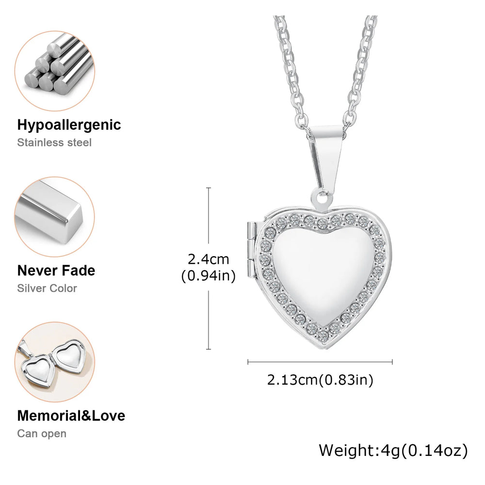 Vnox Never Fade Silver Color Stainless Steel Women Locket Pendant, Openable Heart Pen alternate view