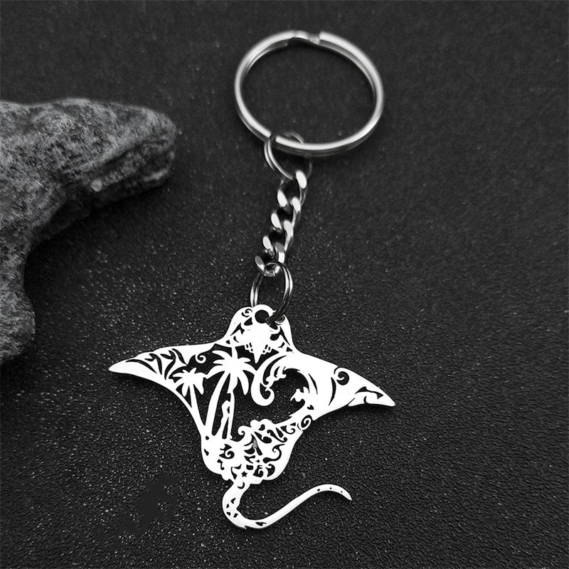 Manta Ray Sea Devil Fish Pendant Necklace | Stainless Steel Gold Silver Color Chain additional angle