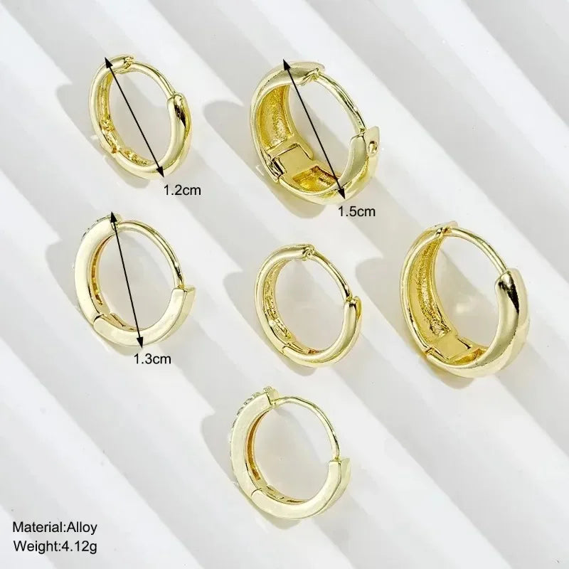 3 Pairs Stainless Steel Crystal Zirconia Hoop Earrings for Women Trendy Simple Gold additional angle