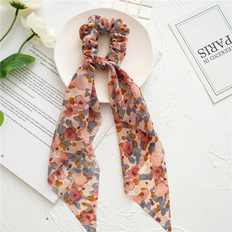 Fashion Leopard Print Bow Satin Long Ribbon Ponytail Scarf Hair Tie Scrunchies Women lifestyle view
