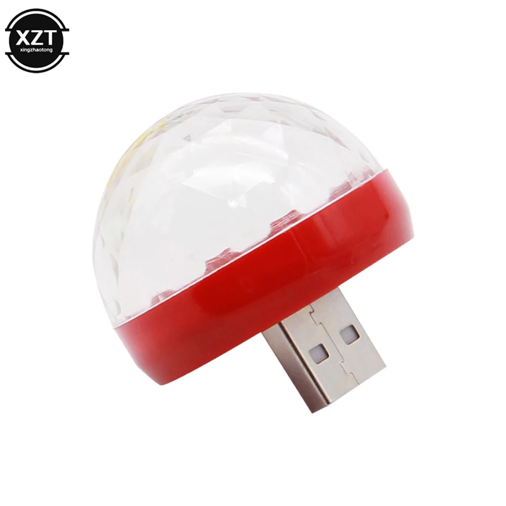 Mini USB LED Car Atmosphere Light | RGB Music Sound Control DJ Disco Lamp close-up view