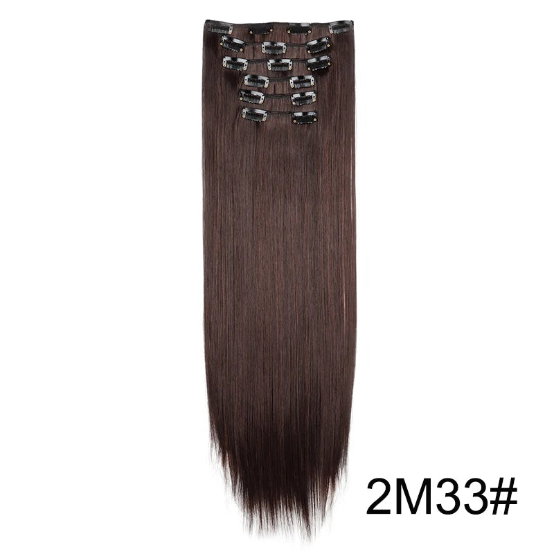 Synthetic 24 Inch Clip In Hair Extensions | Long Straight Blonde Black Heat Resistant alternate view