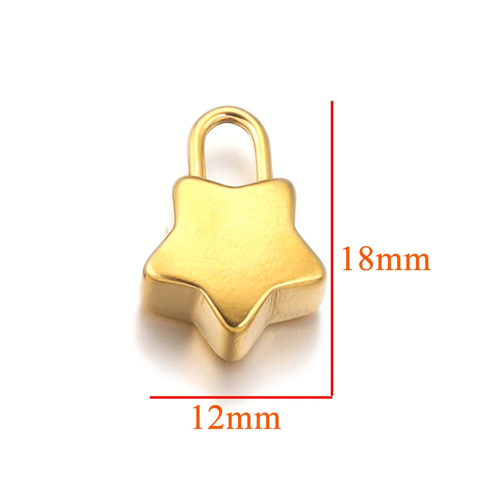 5pcs Stainless Steel Heart Lock Key Gold Plated Love Pendant Punk Hip Hop for DIY Neckla detail view