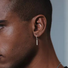 Vnox Punk Rock Geometric Bar Dangle Earrings | Stainless Steel Hoops for Men detail view