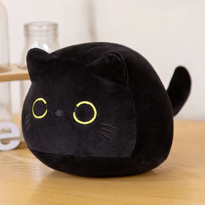 9/15/25CM Small Cuddly Black Cat Plush Doll Cartoon Stuffed Round Ball Cat Plushie Gi lifestyle view