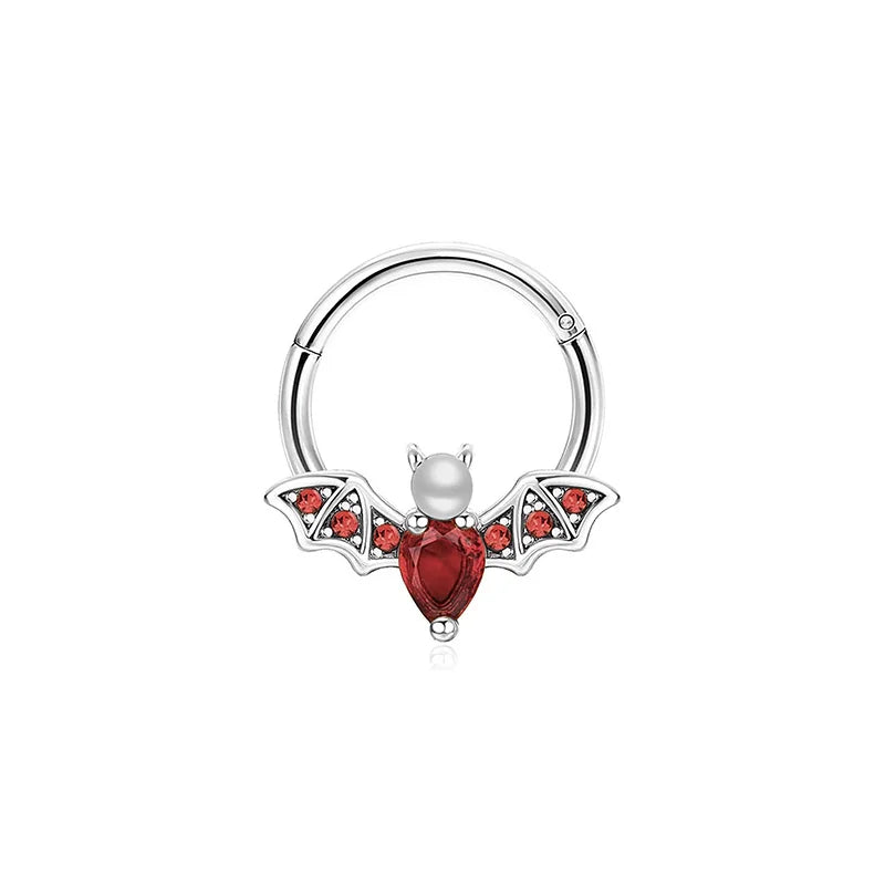 1Pcs 16G Halloween Bat Septum Nose Ring Inlaid Shiny Zircon, Sweet Hinged Nose Ring additional angle