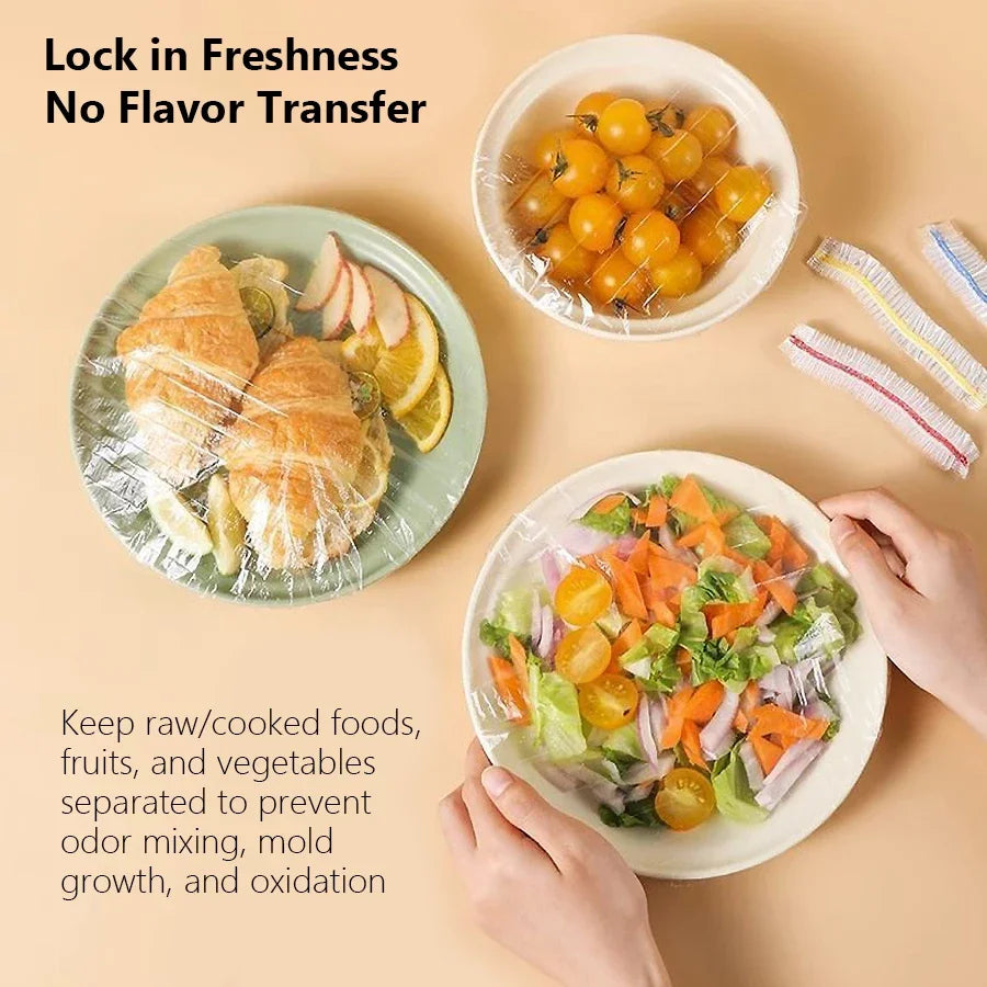 100Pcs Elastic Food Cover Plastic Wrap, Kitchen Storage Accessories Plate Bowl Covers Fl detail view