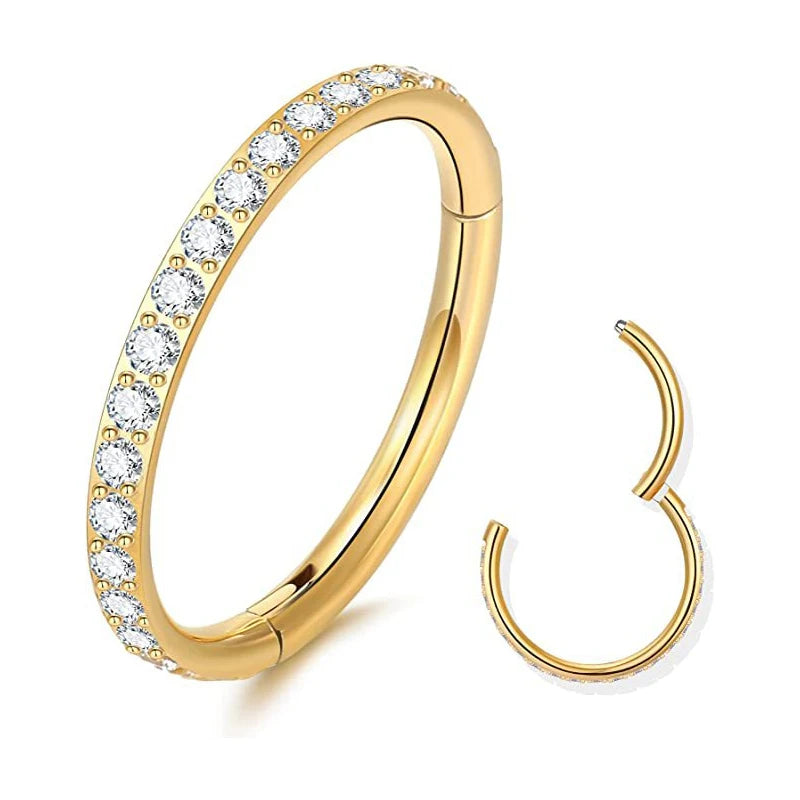 Steel Hinged Segment Hoop CZ Stone Nose Ring Nipple Clicker Ear Cartilage Tragus Heli lifestyle view
