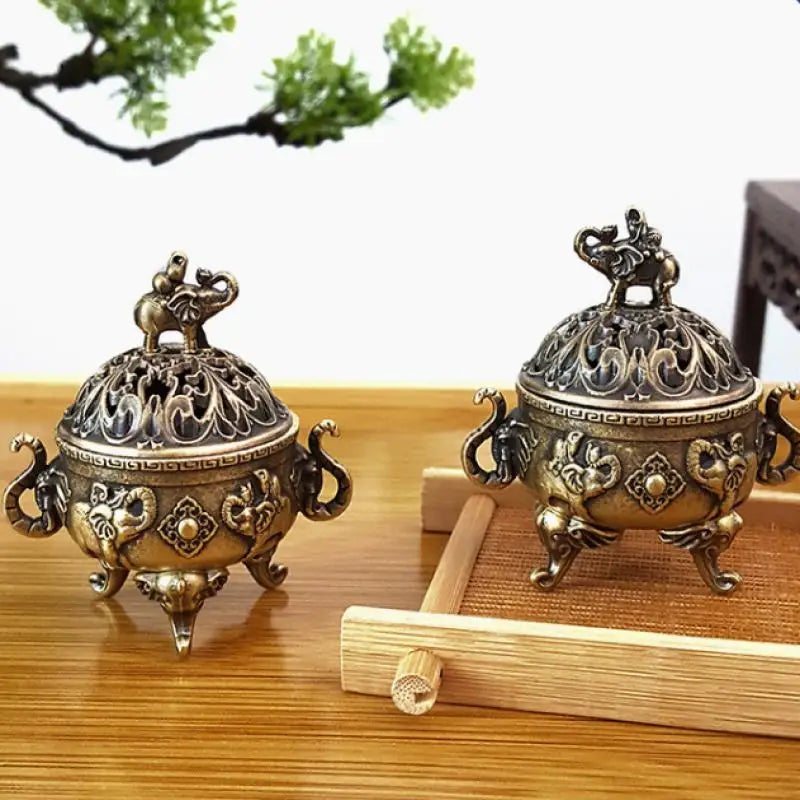 Elephant Lotus Incense Burner | Metal Incense Holder for Yoga Meditation close-up view