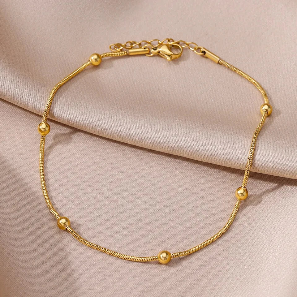 Yupsk New Simple Fashion Metal Round Bead Stainless Steel Charm Anklet Summer Beach Je close-up view